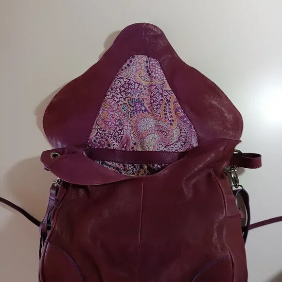 Soriel New York Leather Hobo Handbag, Raspberry color, Silver tone hardware - Picture 6 of 12